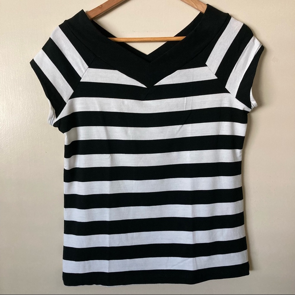Girl V Neck Blouse Black & White Stripe | New Without